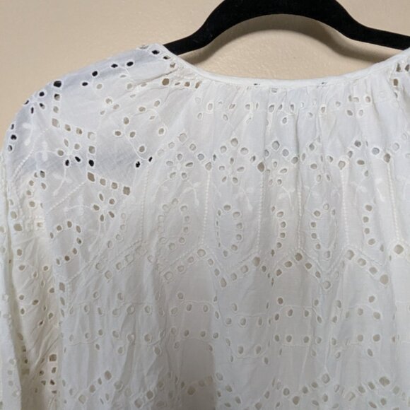 Karen Kane White Eyelet Cotton Tiered  Long Sleeve dress L - Picture 7 of 8